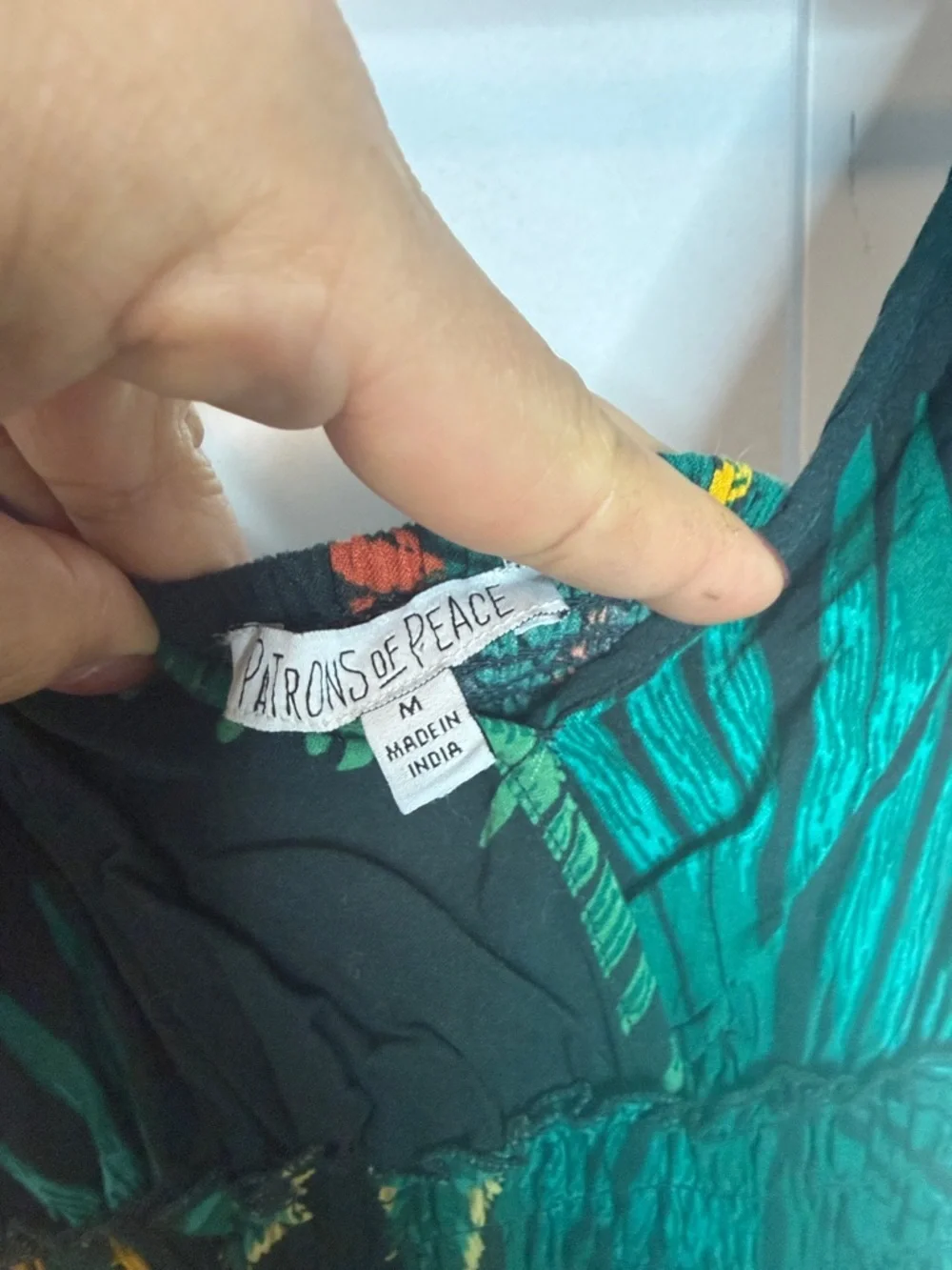 Anthropologie Patrons of Peace Med Black Maxi with Teal Tropical Palm Print - Picture 2 of 5